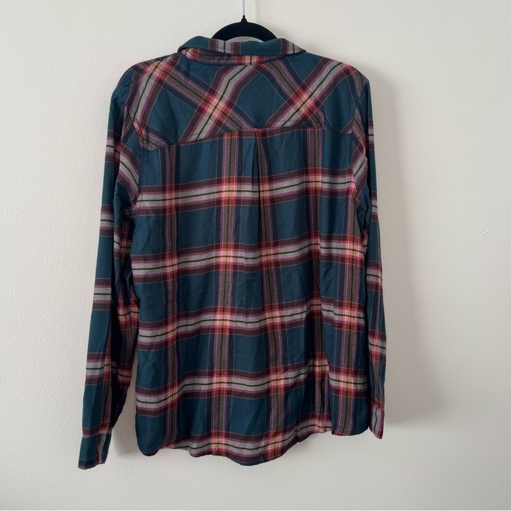 NWT Maurices Plaid Flannel Button Front Shirt Teal Pink XL - Picture 3 of 5